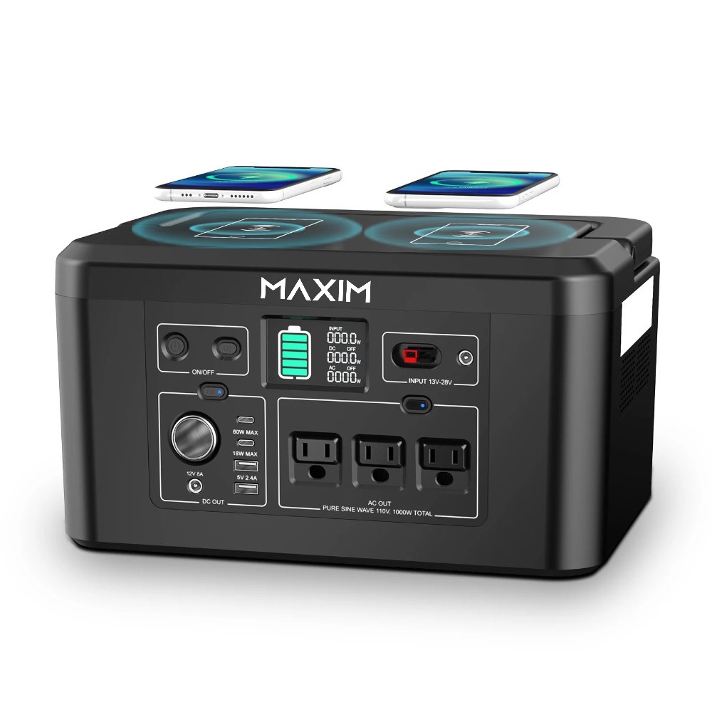 Maxim Eclipse 600W Power Station, LiFePO4 Battery Backup with Dual Wireless Charger for Starlink, Fan, TV, Game console, Fridge, Phones, Laptop - Maxim