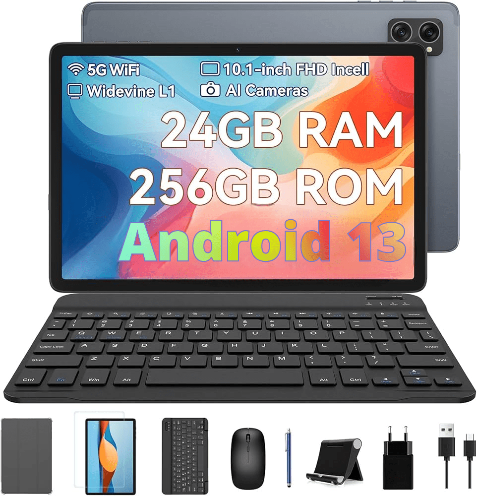 Maxim LitePad V13 Ultra Slim 10.1" 24GB + 256GB Android 13 5G Wifi, Keyboard | Wireless Mouse | Leather Case | Screen Guards - Maxim